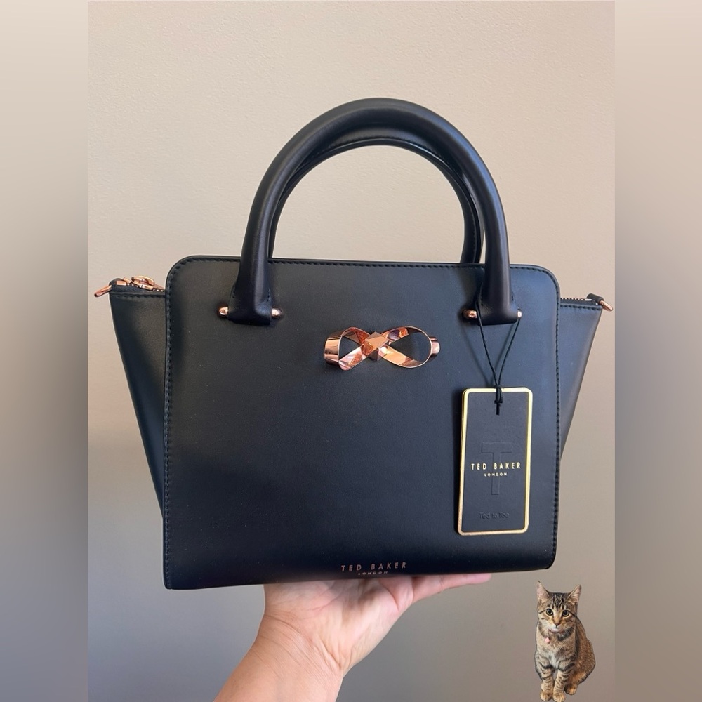 NWT Ted Baker London Hollie Loop Bow Leather Tote Bag, Black